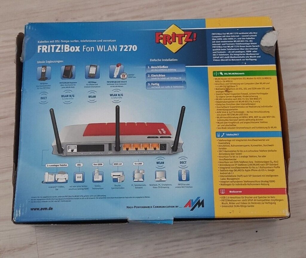 FritzBox 7270 v3 Fon WLAN Fritz!Box HomeServer+ WLAN Router Repeater