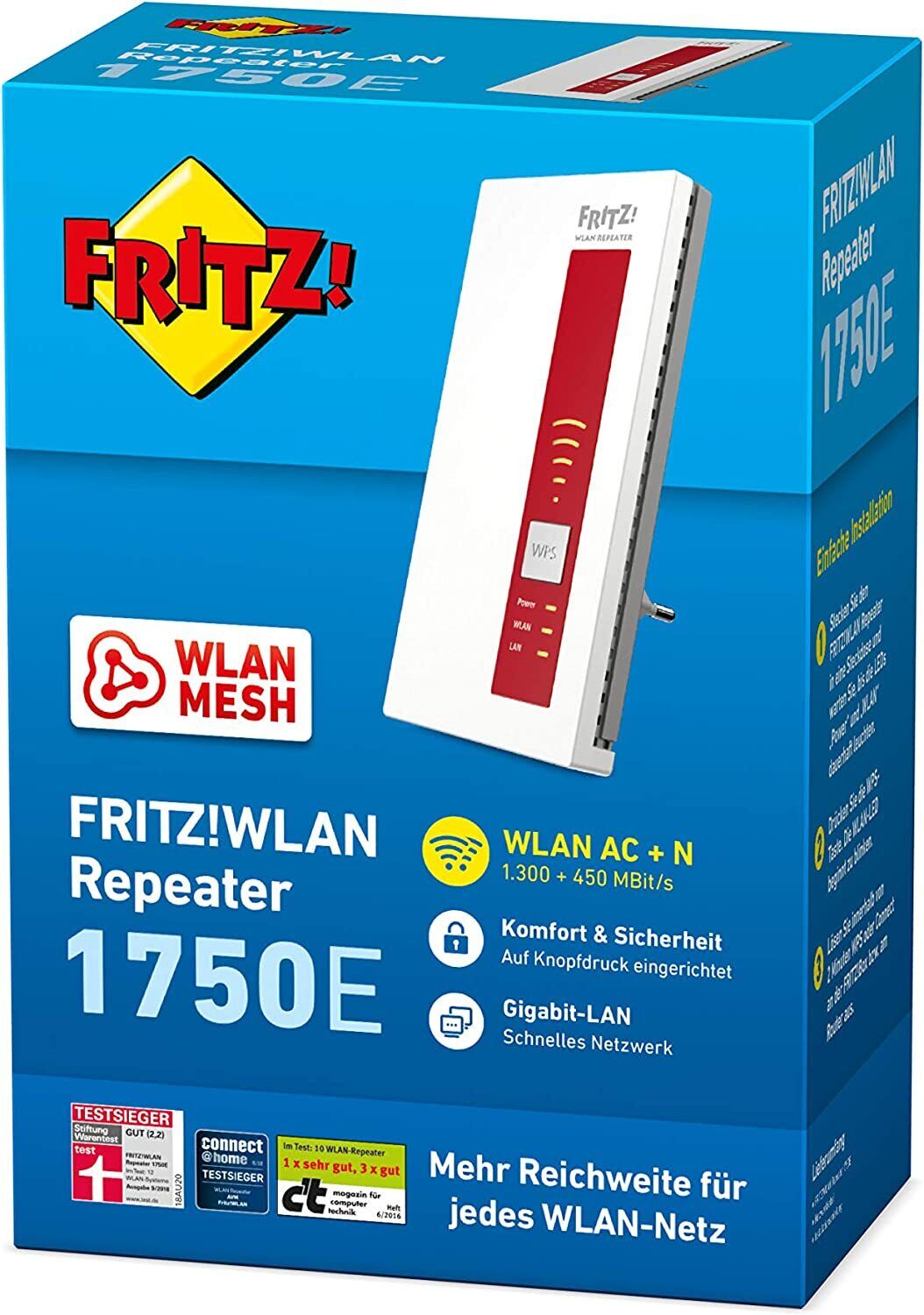 AVM FRITZ!WLAN Mesh Repeater 1750E Dual-WLAN AC + N bis zu 1.300 MBit/s (5 GHz)