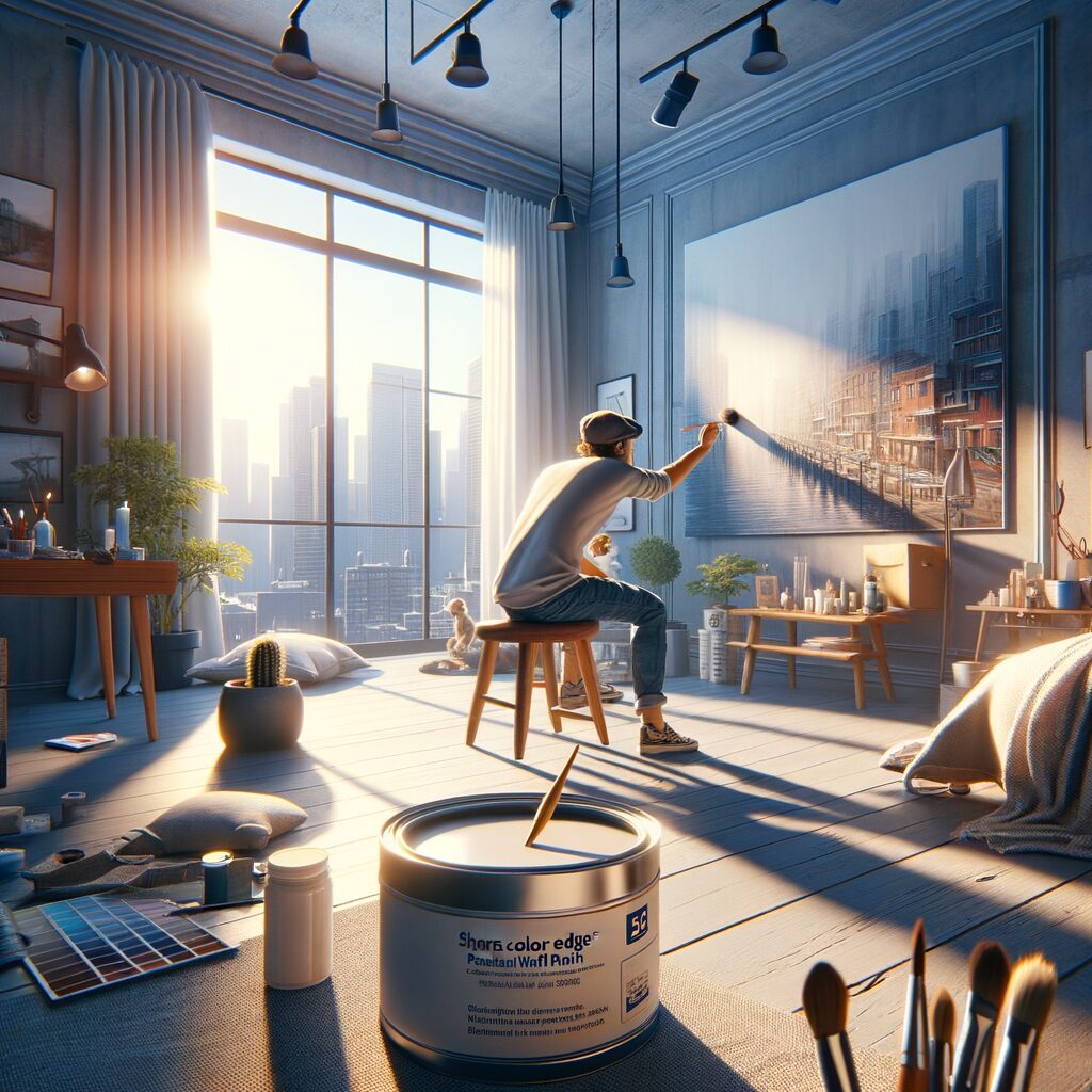 Künstler malt im sonnigen Atelier