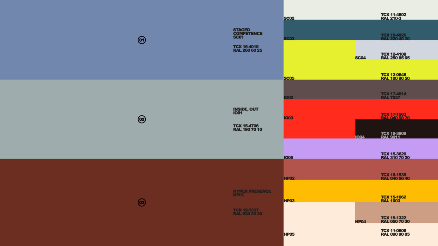 Farbpalette der Heimtextil Trends 27/28 mit Blau, Grün, Graphit, Rot, Violett, Rost, Ocker und Creme