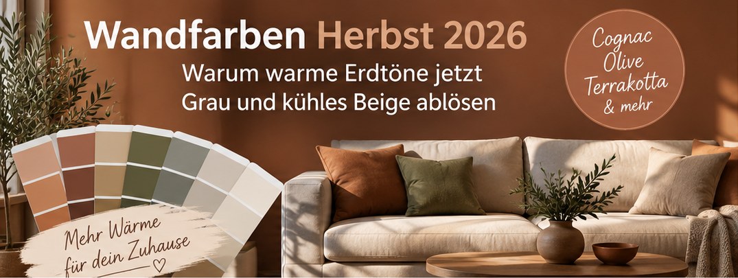 Wohnzimmer in warmen Erdtönen mit Cognac, Olive und Terrakotta