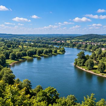 Illustration einer Flusslandschaft als Fotomotiv im Herbst