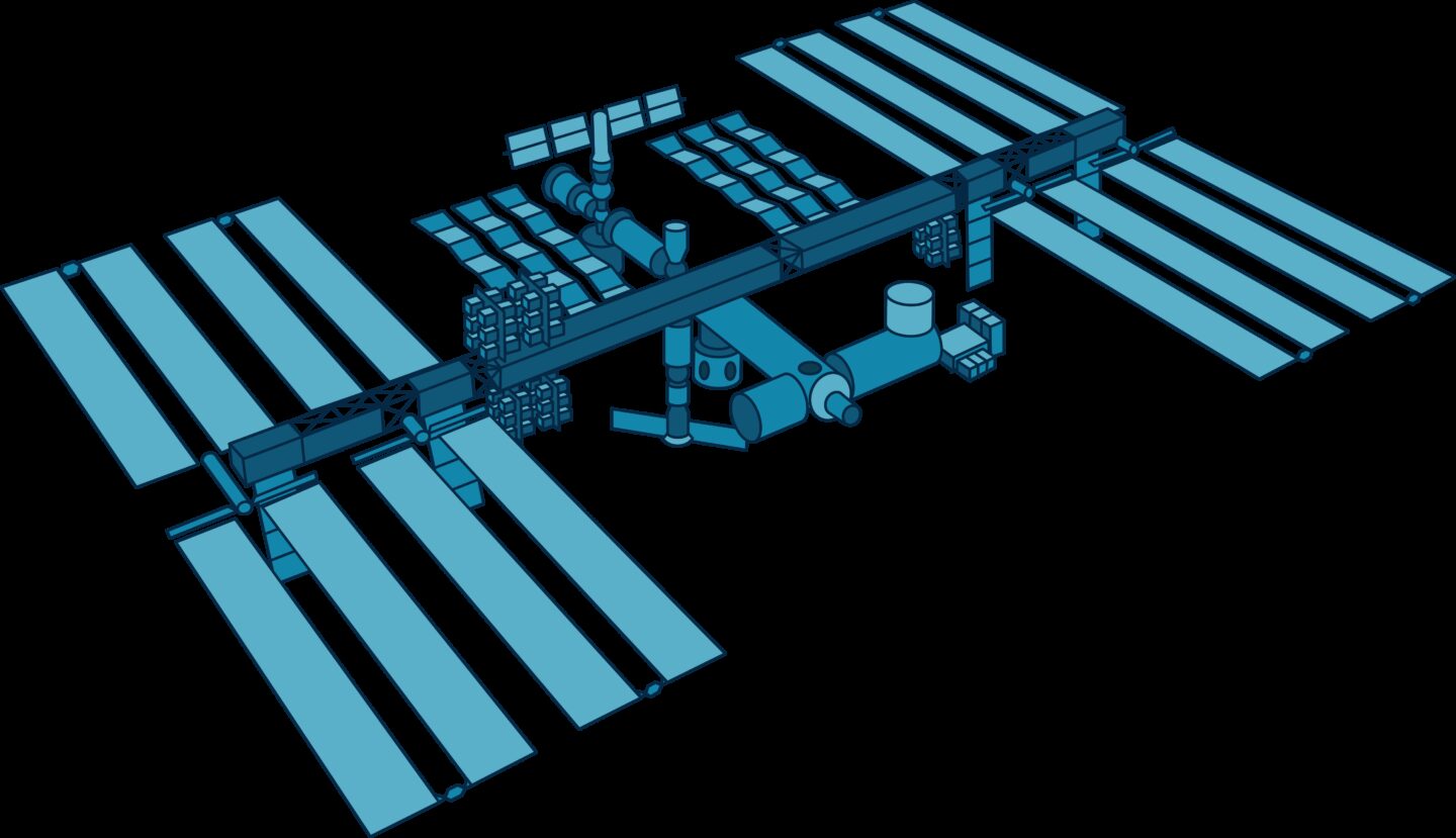 Internationale Raumstation mit Solarpaneelen über der Erde